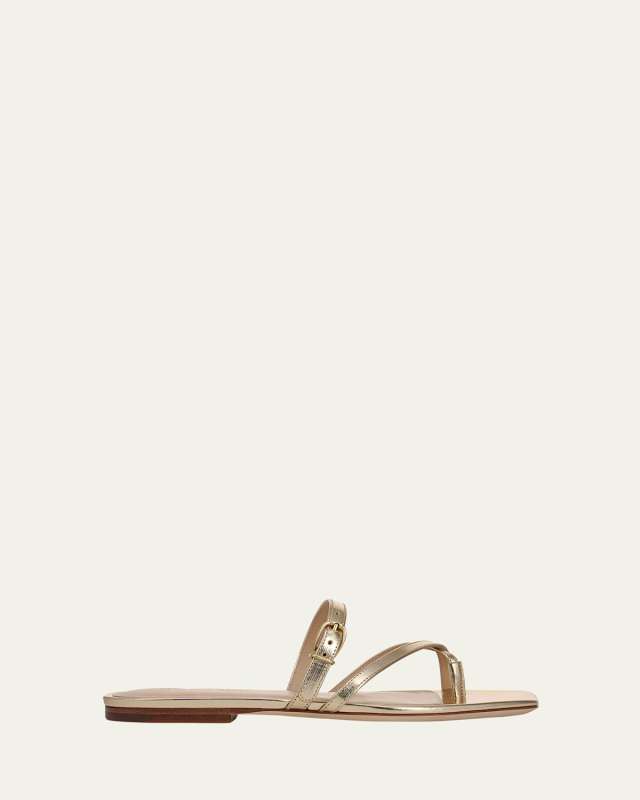 Marthe Metallic Crisscross Buckle Flat Slide Sandals